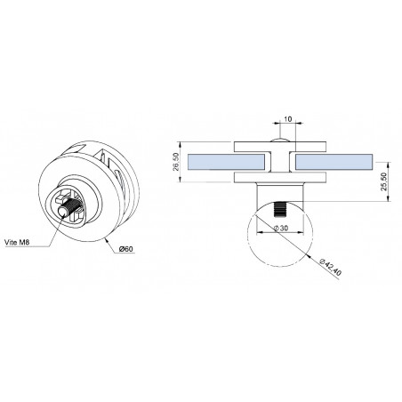 Supporto per Vetro con 2 Attacchi per Tubo Ø 48,3 mm AISI 316 Satinato  M074-048