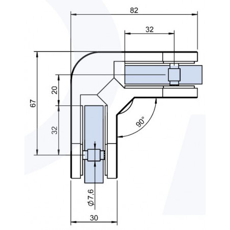 Supporto per Vetro Angolare 90° 82 x 45 mm AISI 316 Satinato M054-A090